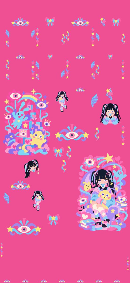 Kawaii Pink Eye & Girl Wallpaper