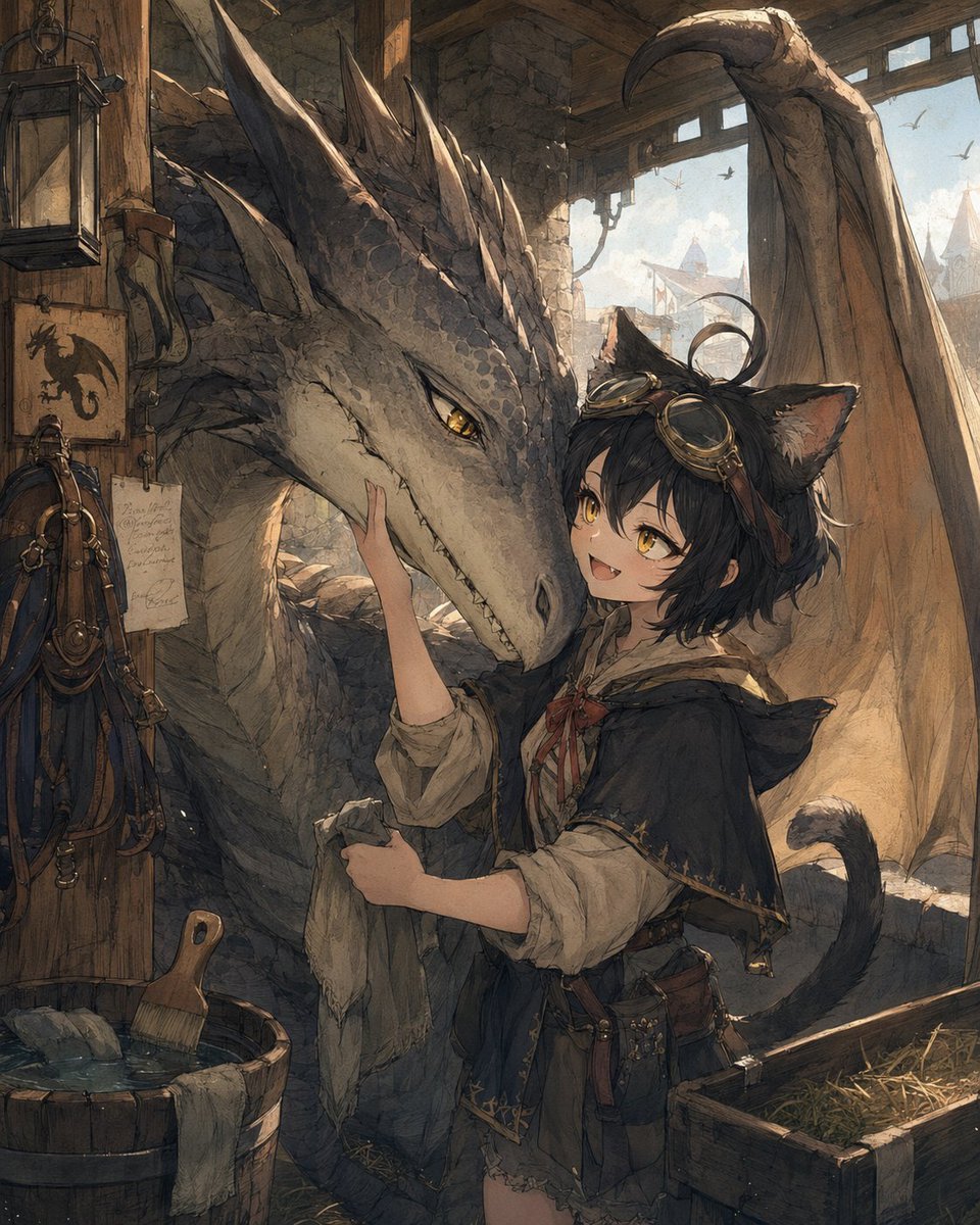 Cat Girl Grooming Dragon