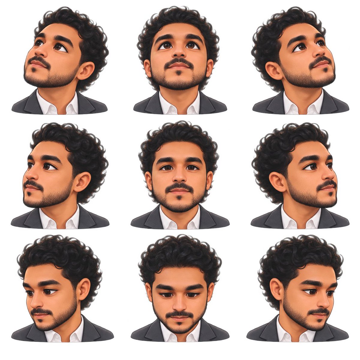 Profile / Avatar - Nine-Angle Stylized Male Avatar Grid - Image 1