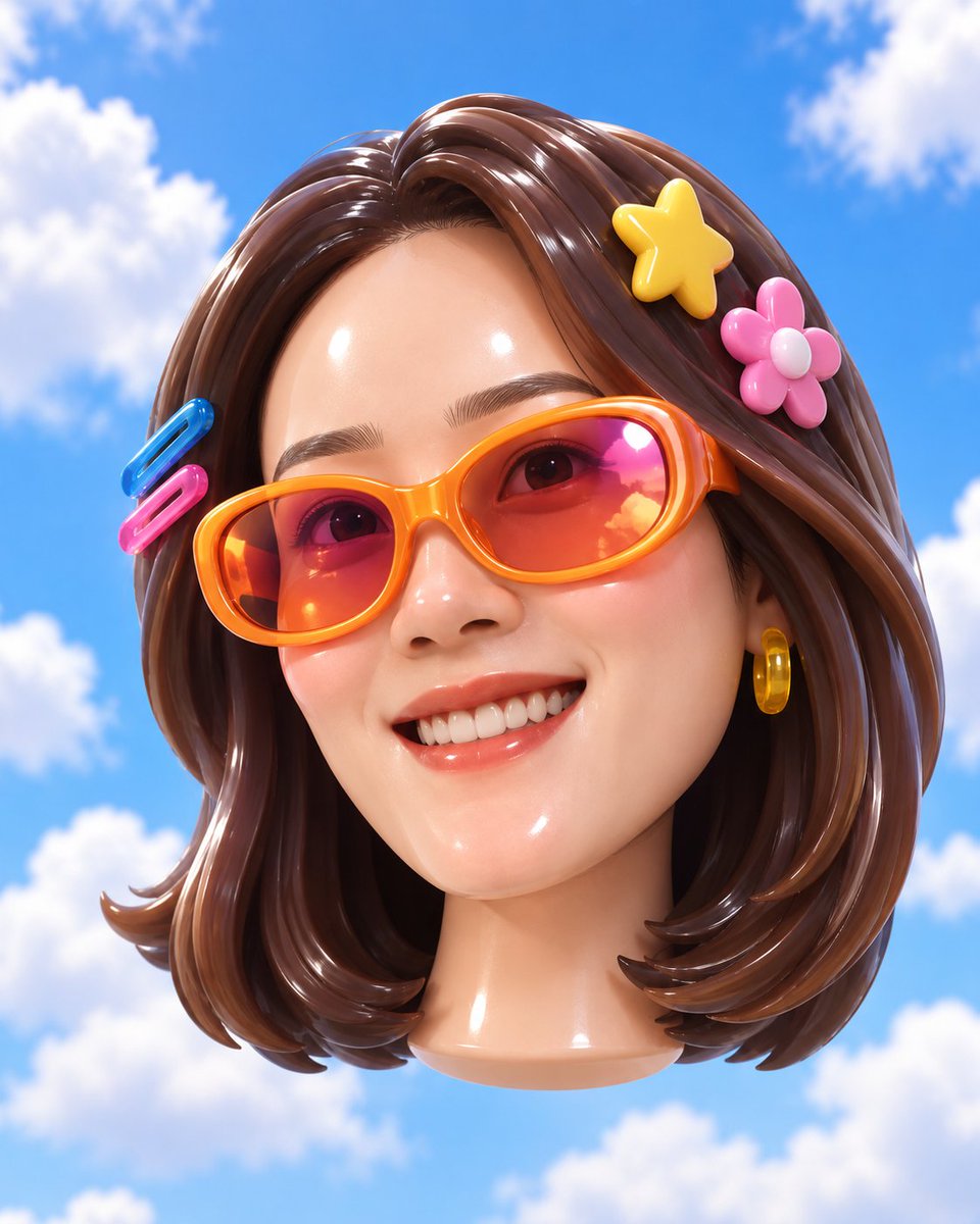 Glossy 3D Portrait of Smiling Woman