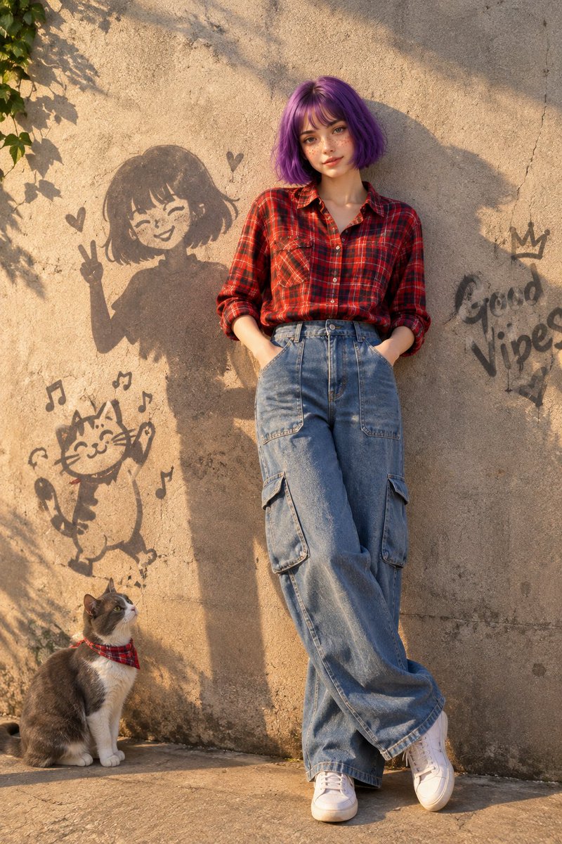 Social Media Post - Hyper-realistic Outdoor Fashion Portrait with Cat - Image 1