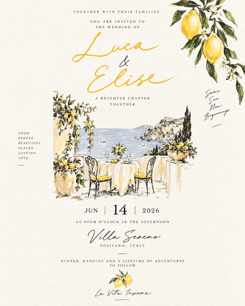 Amalfi Coast Lemon Wedding Invitation