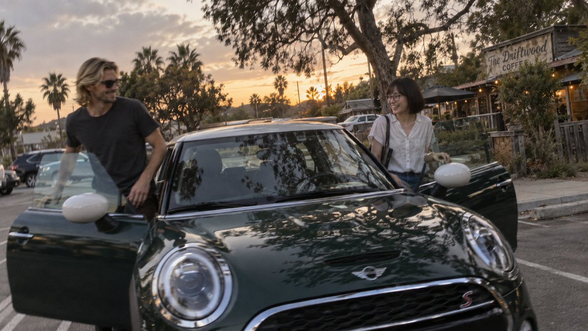 Golden Hour Reflections: Green Mini Cooper