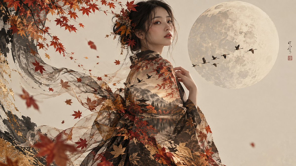 Autumn Moon Kimono Portrait