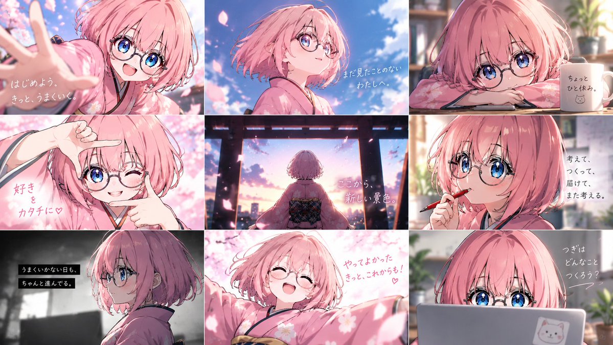 Pink-Haired Anime Girl Storyboard Grid