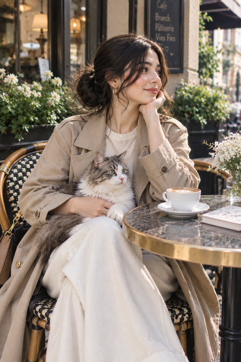 Profile / Avatar - Parisian Cafe Woman with Cat Prompt - Image 1