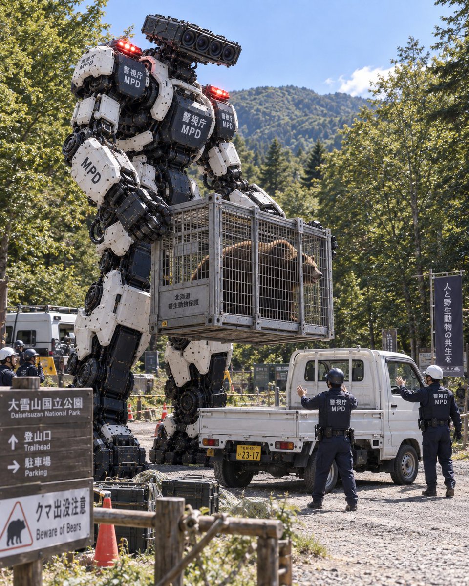 YouTube Thumbnail - Giant Police Robot Capturing Bear - Image 1