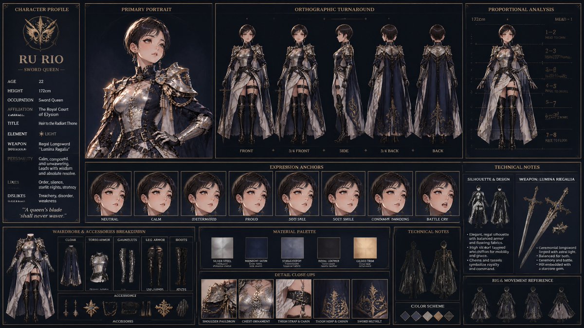 Infographic / Edu Visual - Anime Character Design Sheet: Sword Queen - Image 1