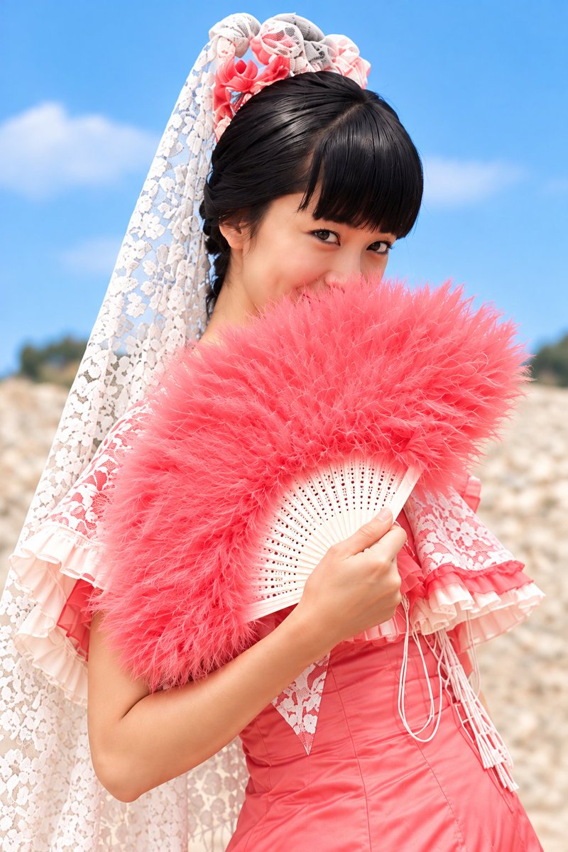 Pink Flamenco Dancer with Feather Fan