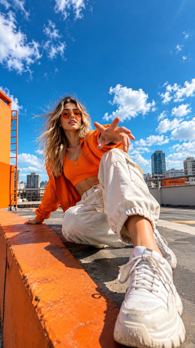 Product Marketing - Orange Rooftop Fashion Photo Prompt - Image 1