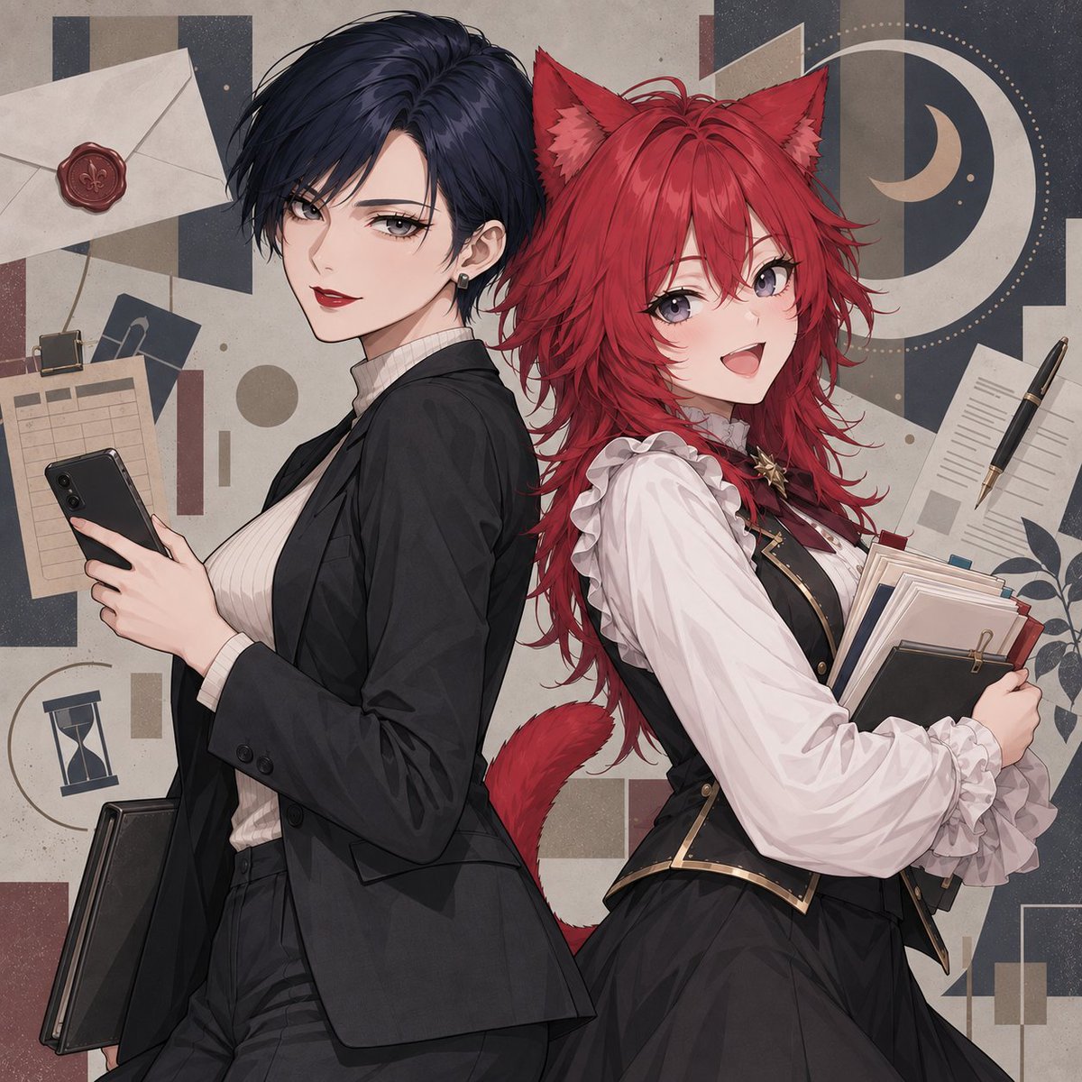 Anime Duo: Businesswoman and Catgirl