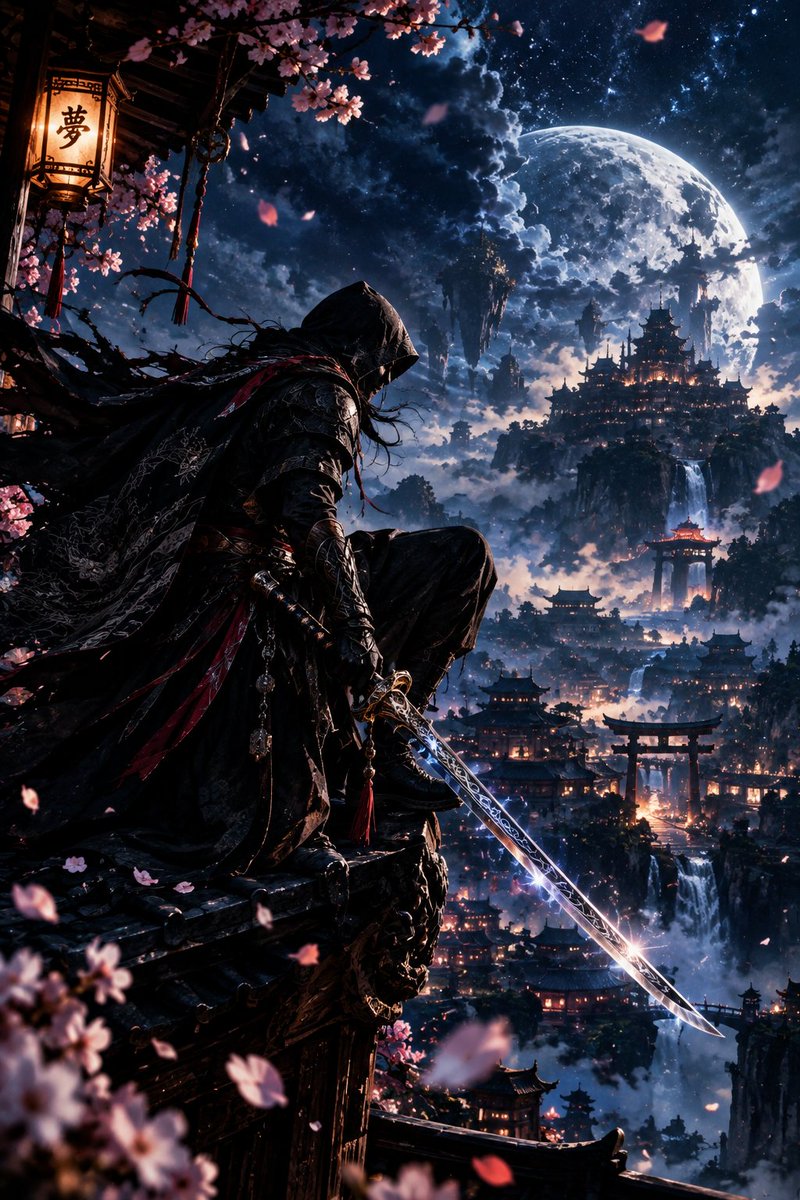 YouTube Thumbnail - Hooded Assassin on Temple Rooftop Fantasy Art - Image 1