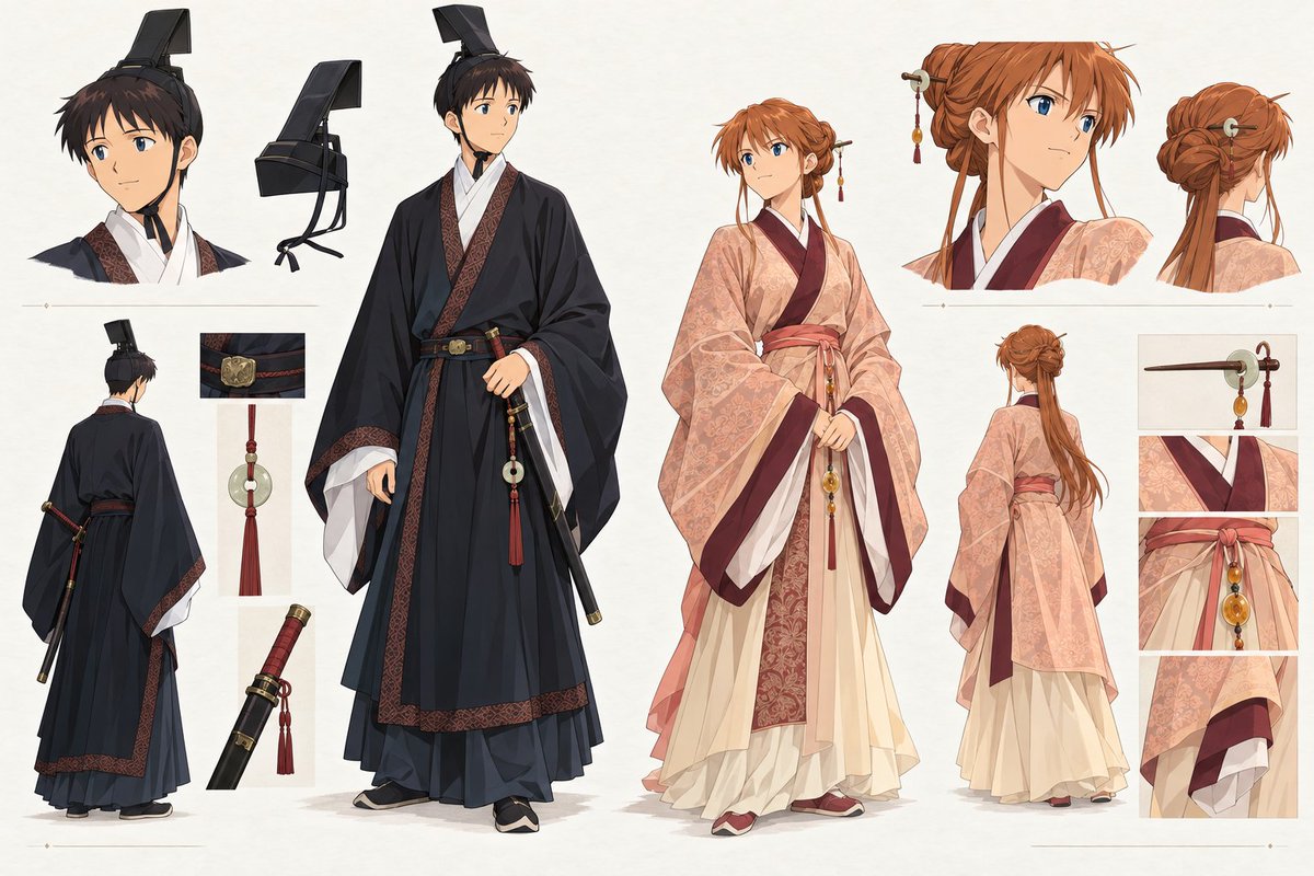 Infographic / Edu Visual - Anime Character Design Sheet: Traditional Hanfu Couple - Image 1