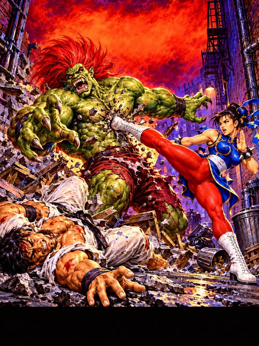 Comic / Storyboard - Chun-Li Kicks Giant Monster - Image 1