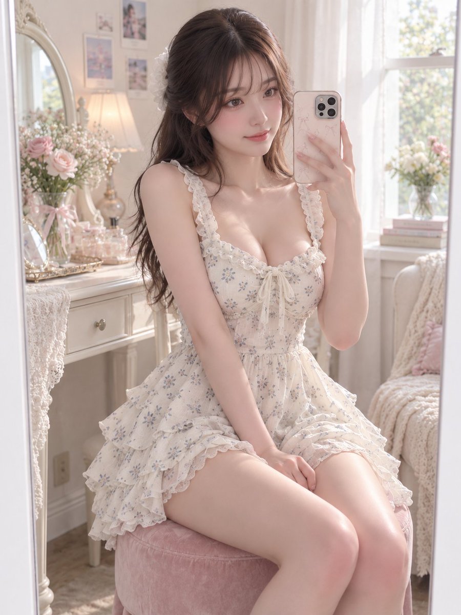 Social Media Post - Blue Floral Dress Mirror Selfie Prompt - Image 1