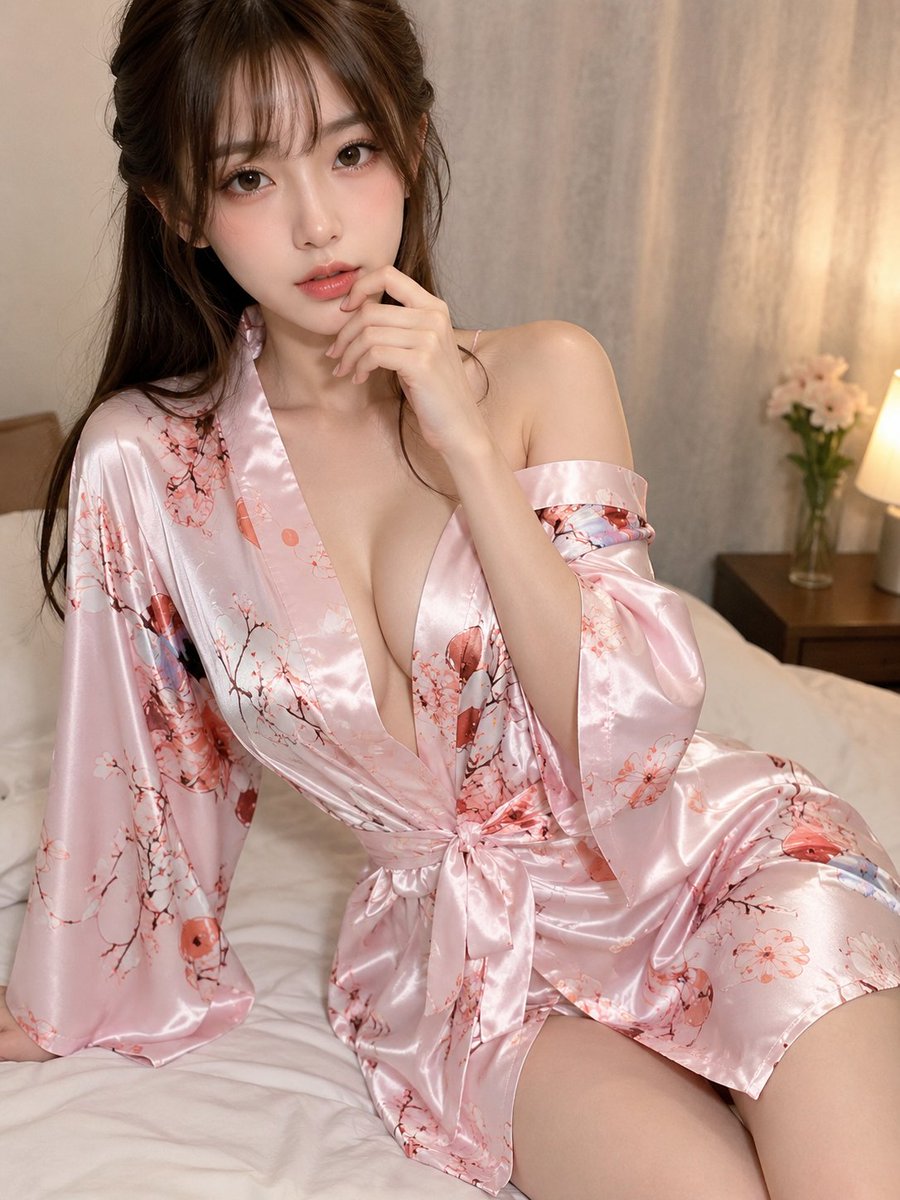 Social Media Post - Pink Satin Floral Robe Night Prompt - Image 1