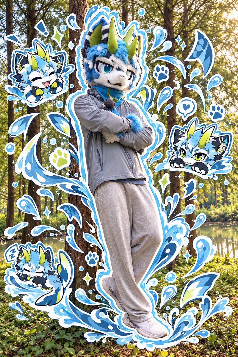 Коллаж-стикеры дракона в fursuit