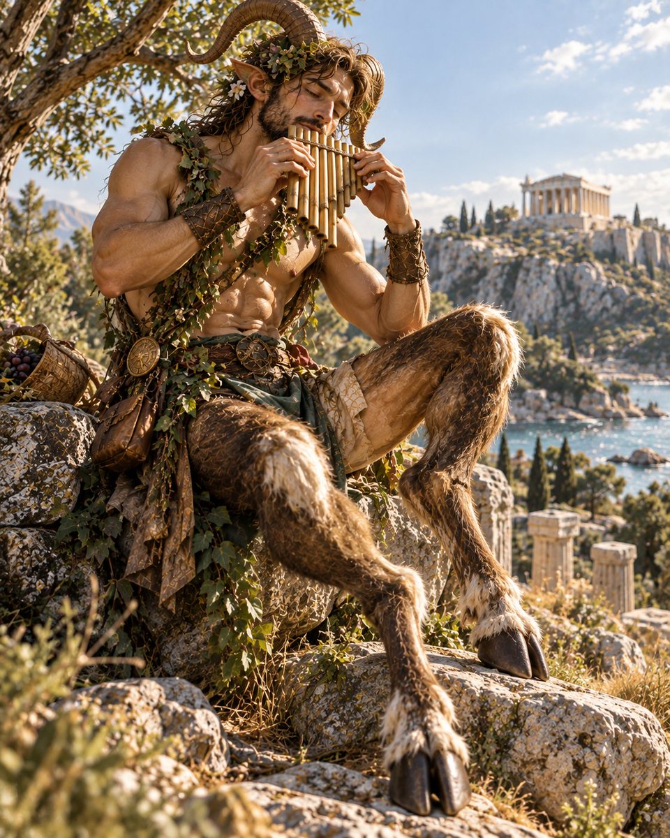 Фотореалистичный сатир, играющий на флейте Пана
