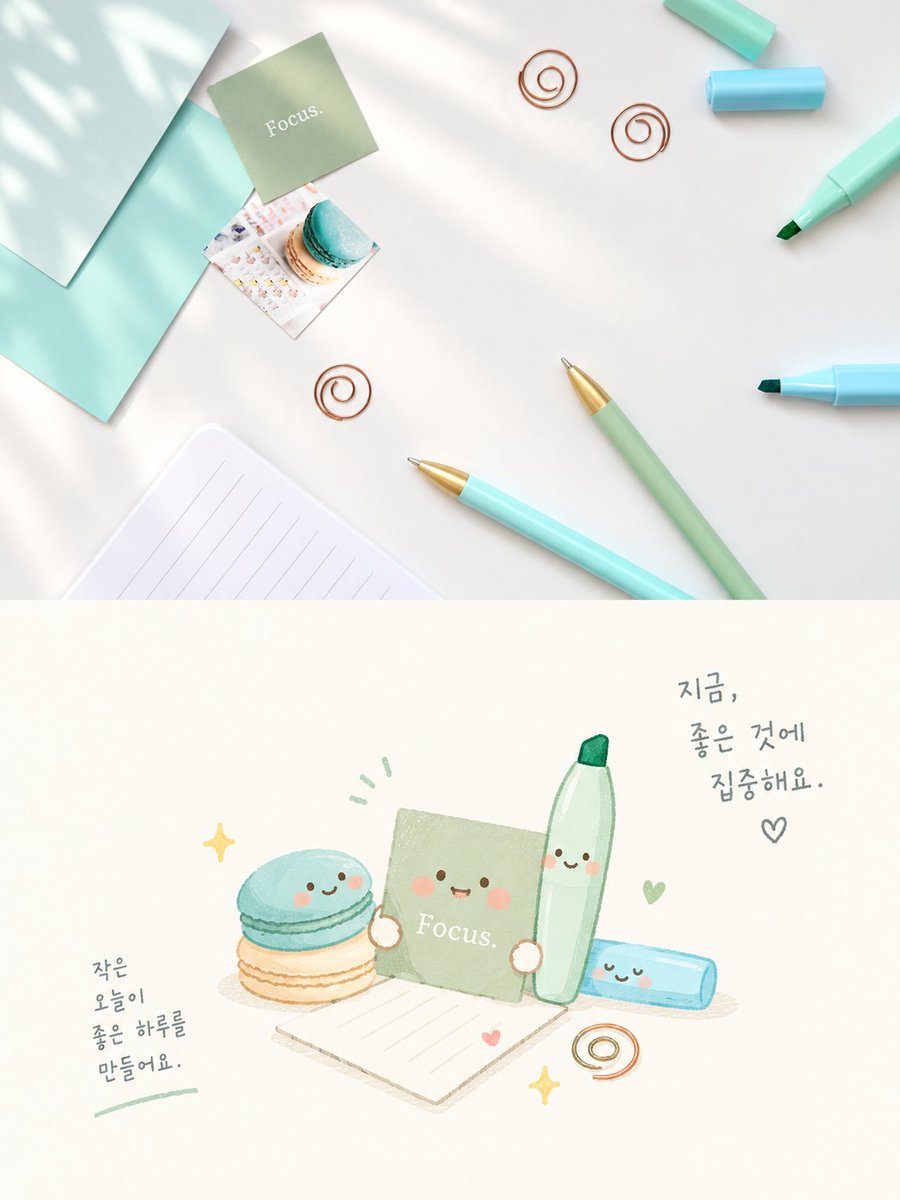Social Media Post - Cute Focus Desk Flat Lay and Kawaii Illustration - Image 1