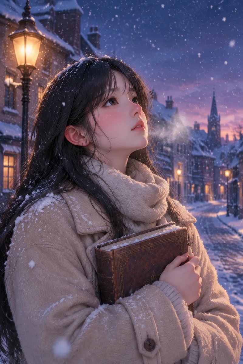 Profile / Avatar - Woman Reading in Snowy Street - Image 1