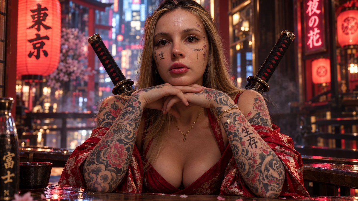 Profile / Avatar - Cyberpunk Japanese Portrait with Tattoos - Image 1
