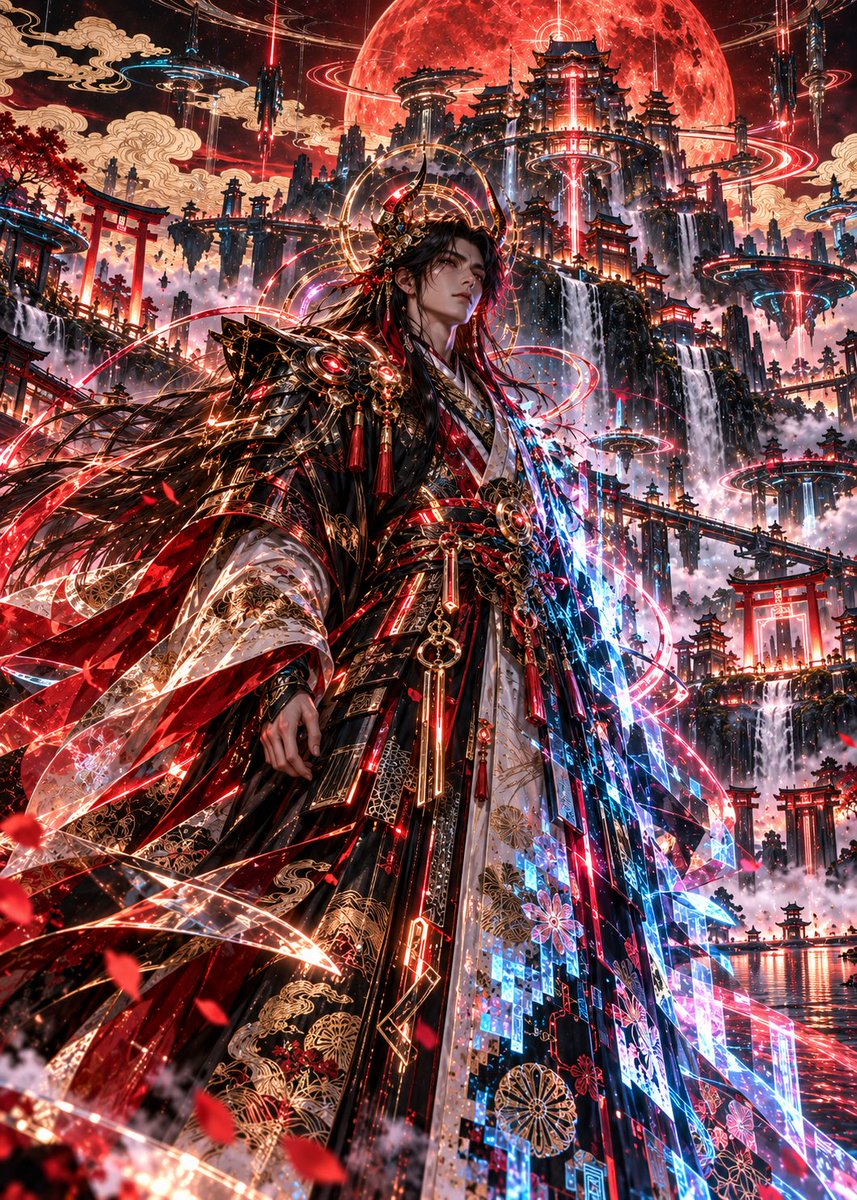 Game Asset - Cyber-Japanese King & Floating Fortress - Image 1