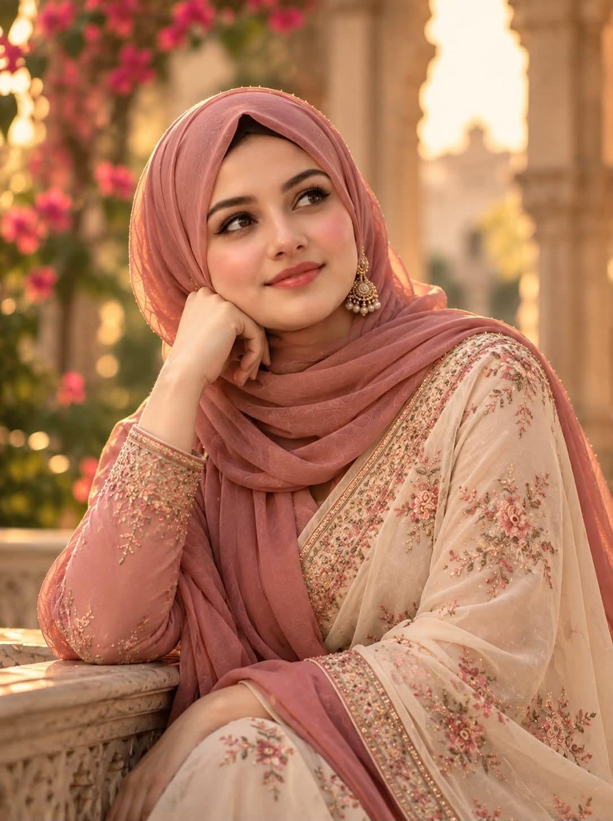 Profile / Avatar - Elegant South Asian Woman Portrait with Hijab and Shalwar Kameez