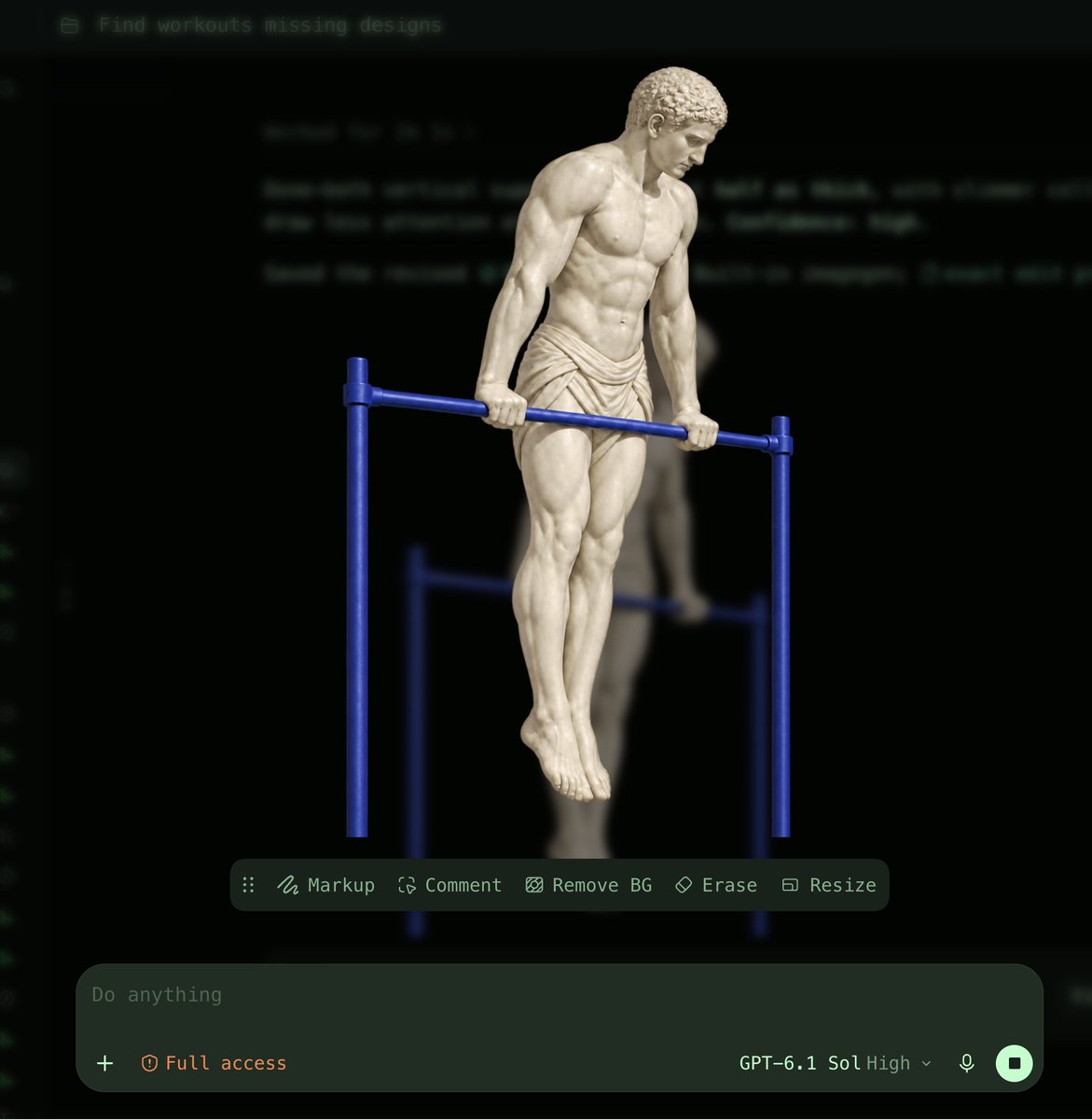 Скриншот AI интерфейса: мраморная статуя на тренировке