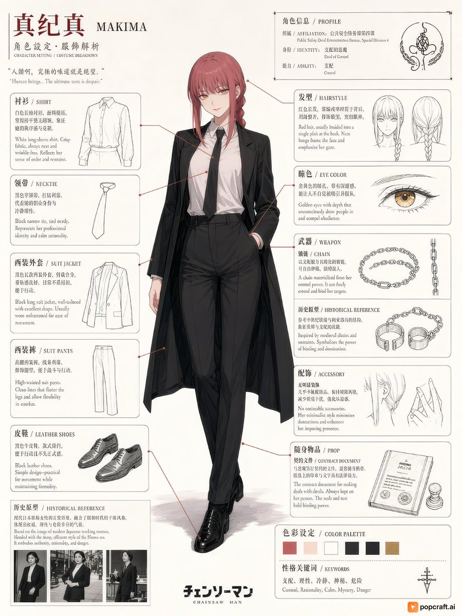Infographic / Edu Visual - Chainsaw Man Makima Character Design Sheet - Image 1