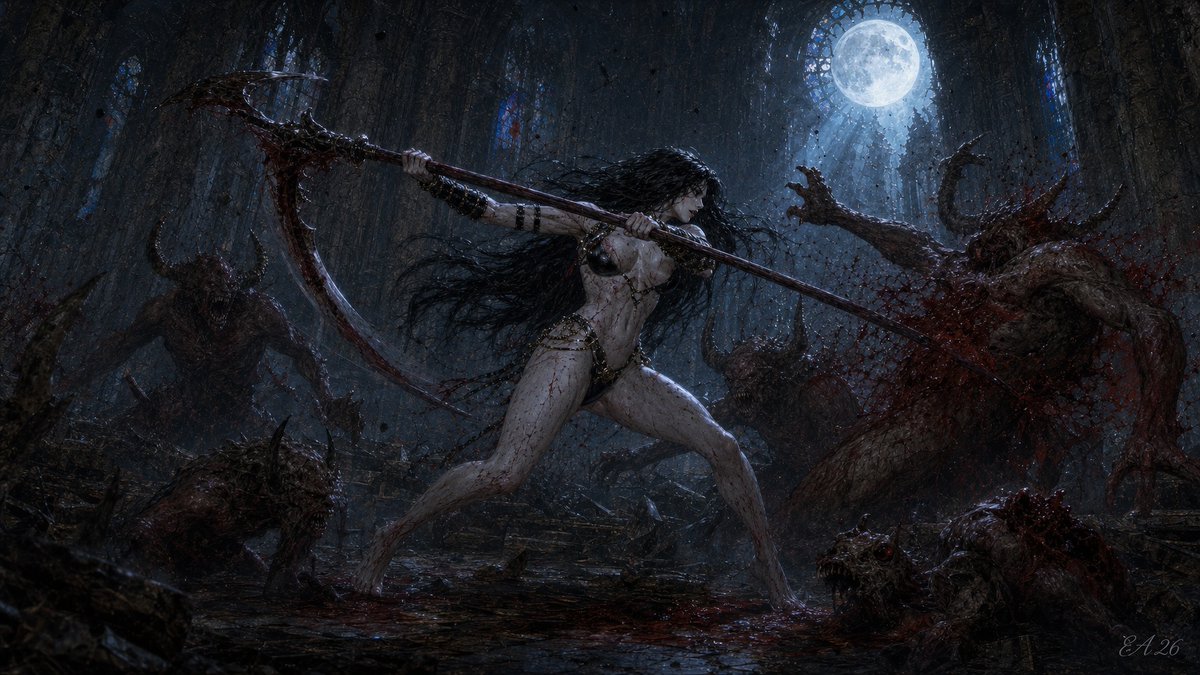 YouTube Thumbnail - Lady Death Fighting Demons - Image 1