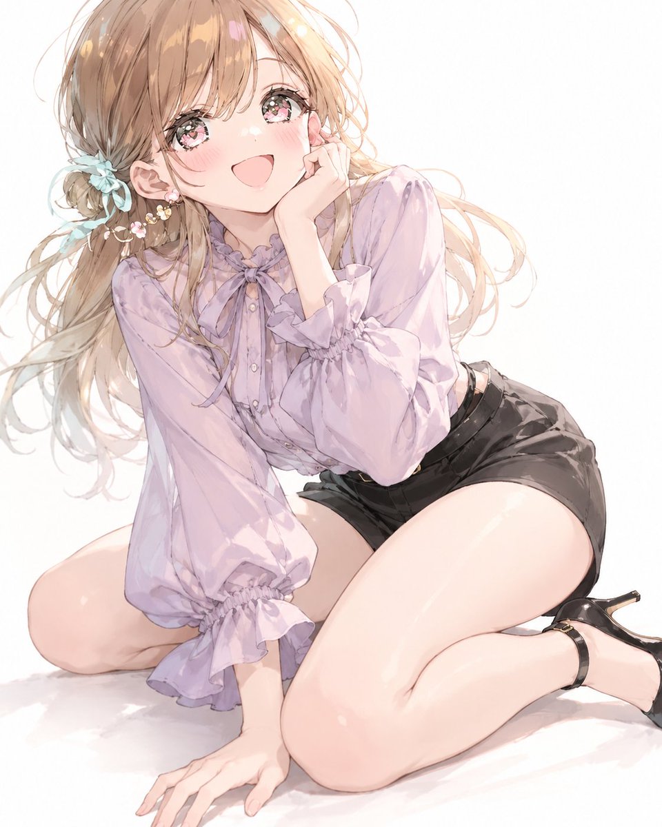 Profile / Avatar - Purple Blouse and Black Shorts Outfit Prompt - Image 1