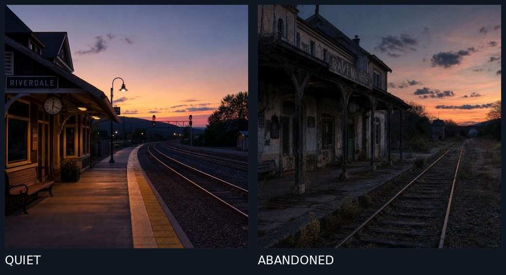 Infographic / Edu Visual - Quiet vs Abandoned Train Station Comparison - Image 1