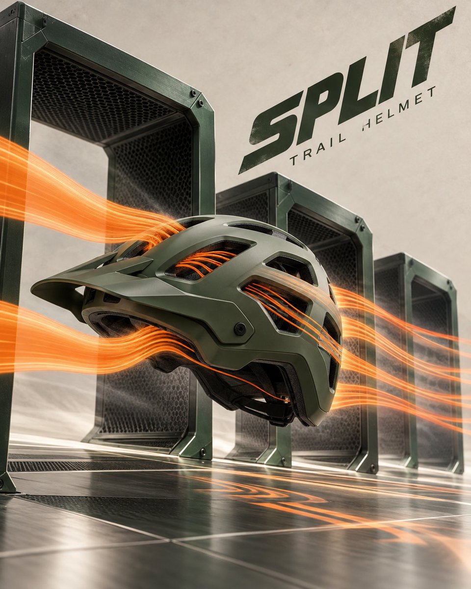 Product Marketing - Cycling Helmet Engineering Poster with Airflow Visualization - Image 1