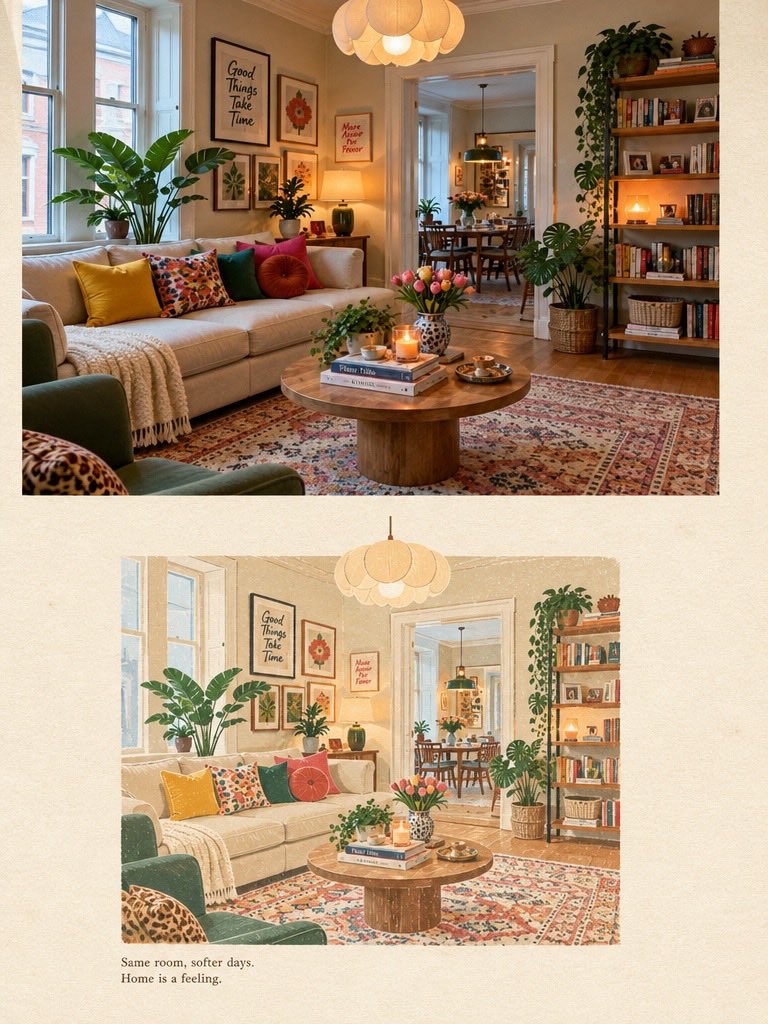 Social Media Post - Watercolor Home Interior Transformation - Image 1