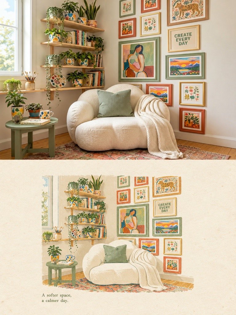 Social Media Post - Watercolor Home Interior Transformation - Image 2