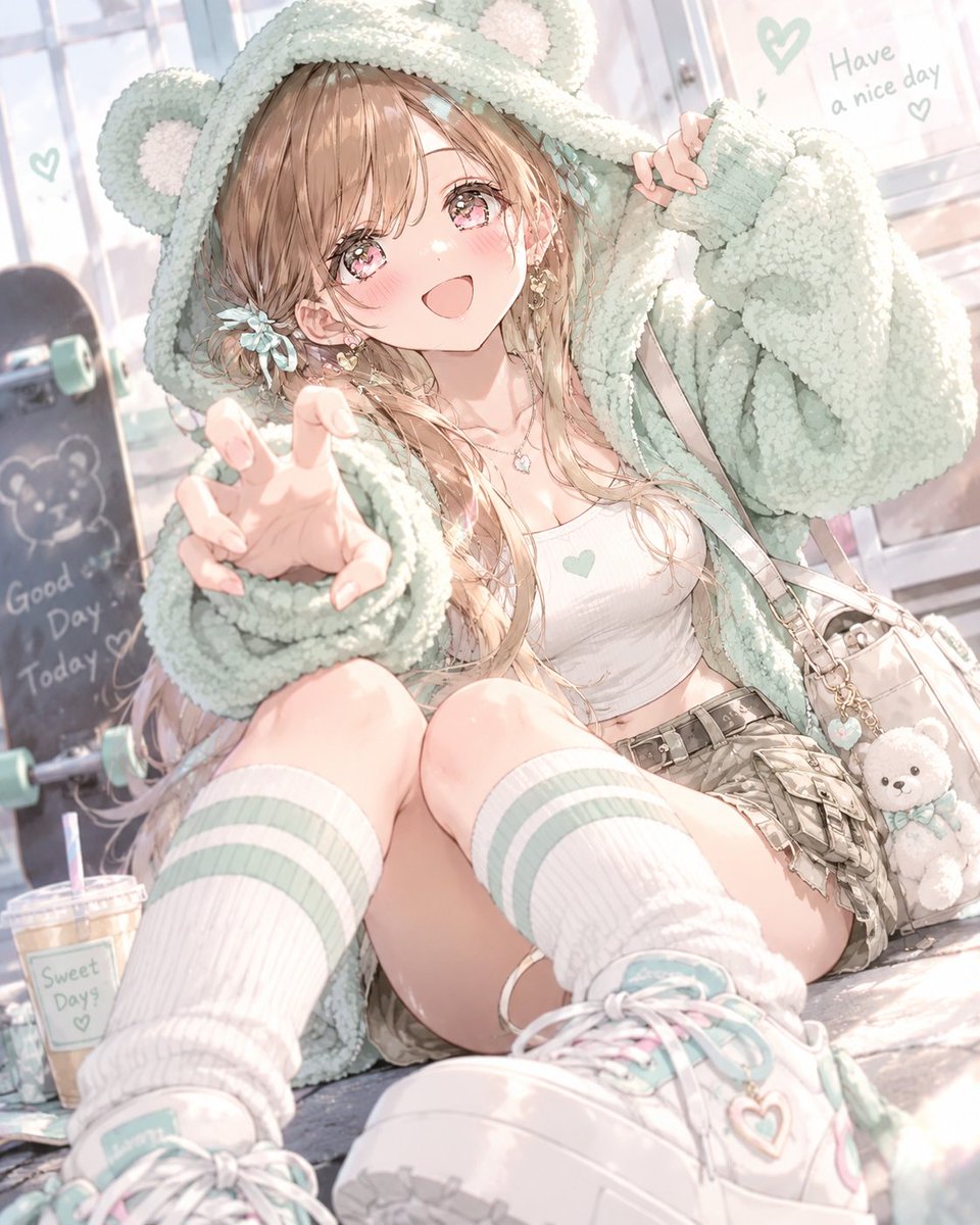 Profile / Avatar - Mint Bear Hoodie Outfit Prompt - Image 1