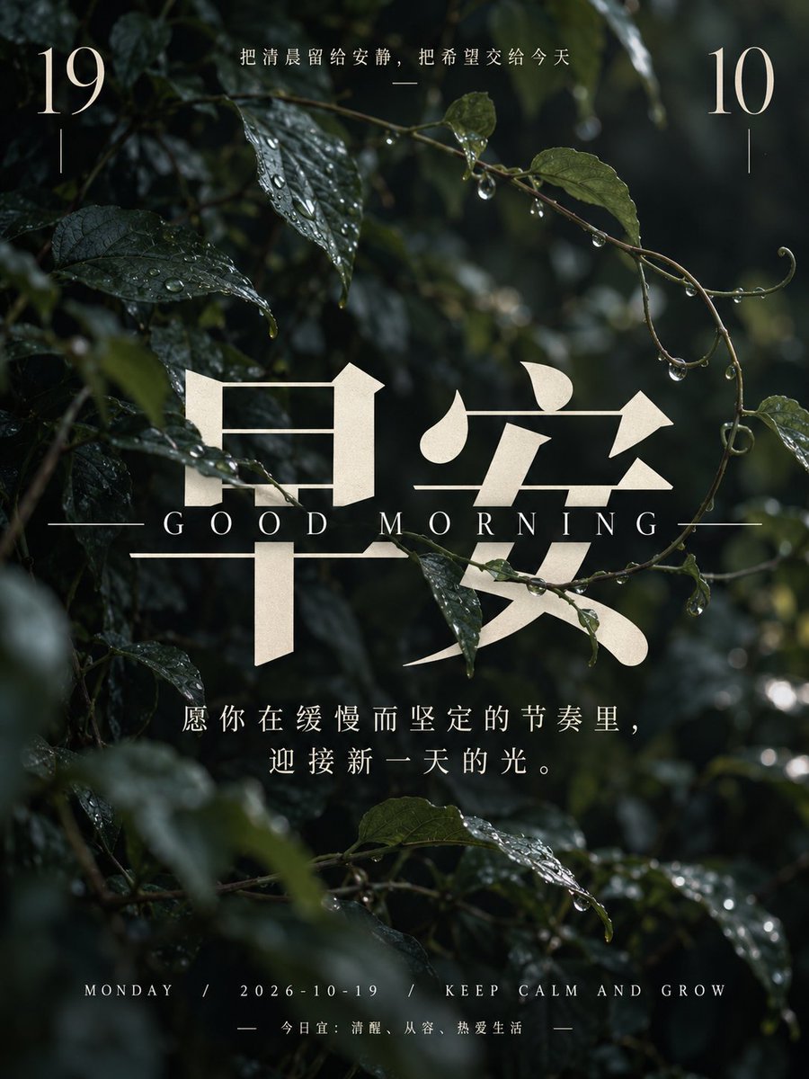 Social Media Post - Healing Morning Poster with Dewy Leaves - Image 1