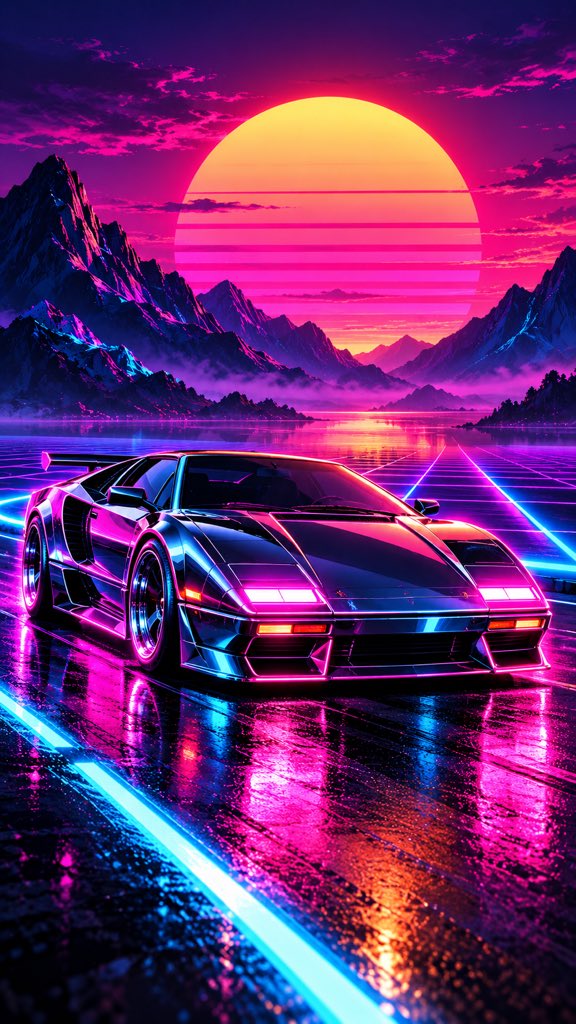Social Media Post - Synthwave Sports Car at Sunset - Image 1