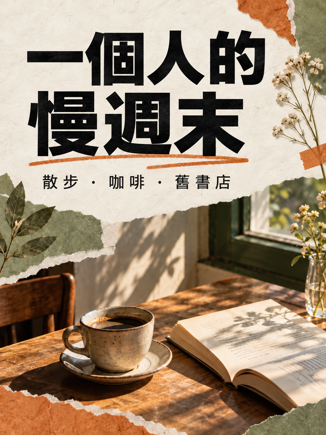 一個人的慢週末封面：醒目標題與咖啡、書本主視覺