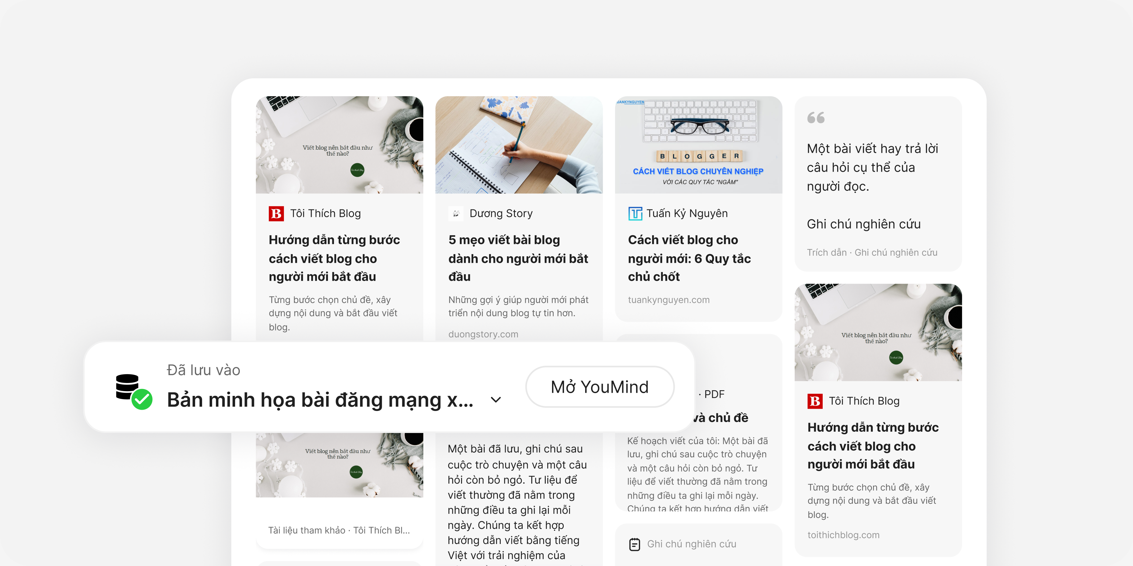 Thu thập: Thêm trang web, video, PDF, ghi chú, trích đoạn hoặc cả một bảng.