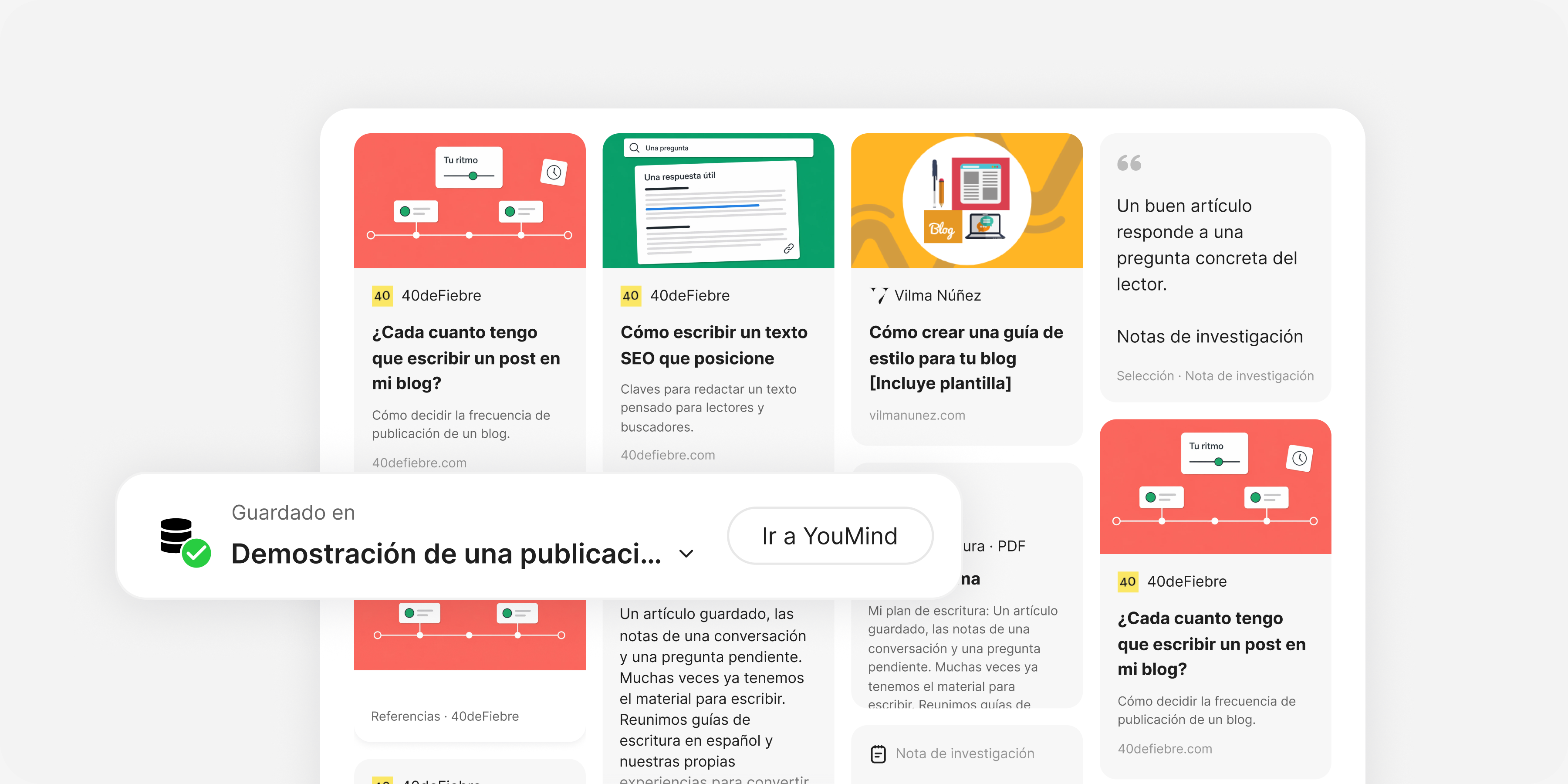 Recopila: Añade páginas web, vídeos, PDF, notas, fragmentos o un tablero completo.