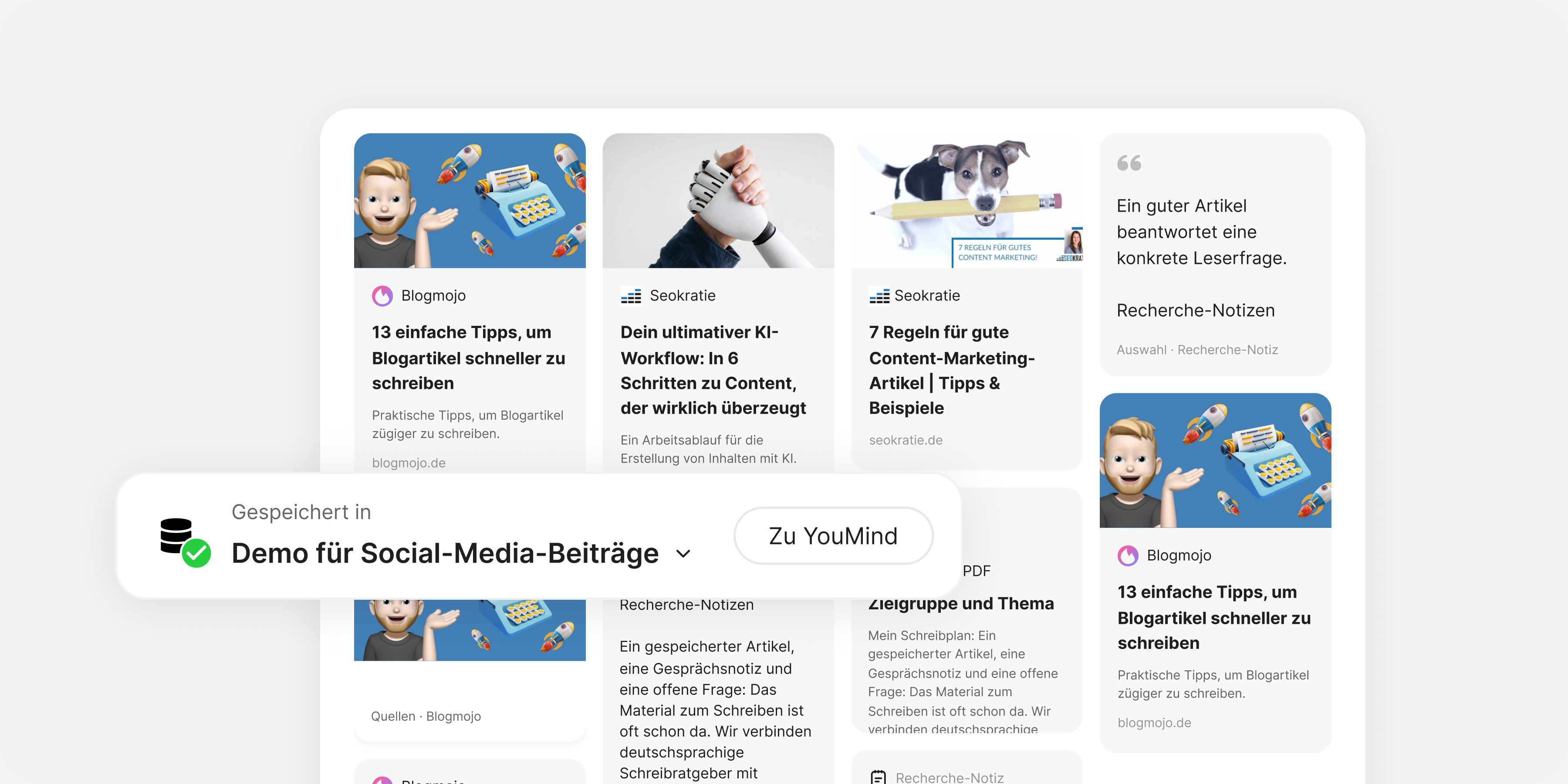 Sammeln: Füge Webseiten, Videos, PDFs, Notizen, Fundstücke oder eine ganze Pinnwand hinzu.