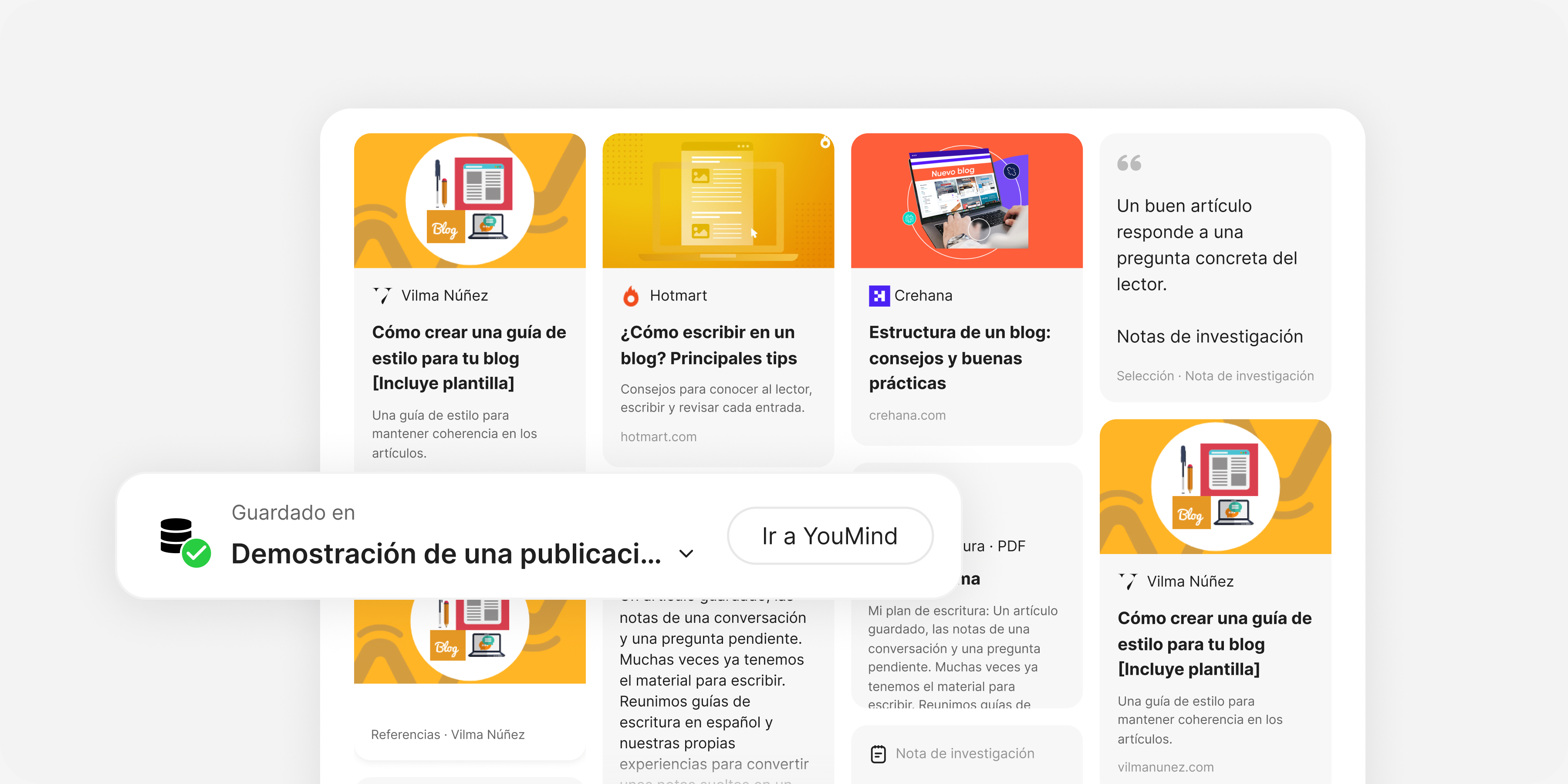 Recopila: Agrega páginas web, videos, PDF, notas, fragmentos o un tablero completo.