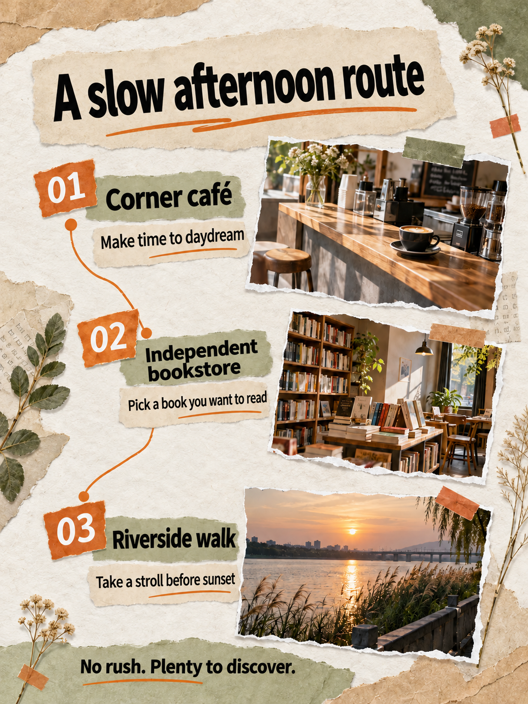 A leisurely half-day itinerary: coffee, a bookstore, and a riverside walk in three steps