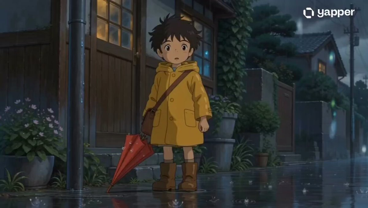 吉卜力工作室风格雨中乡村动画